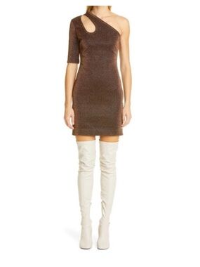 $1675 NWOT Stella McCartney Darla One Shoulder Metallic Bronze Mini Dress Sz 42